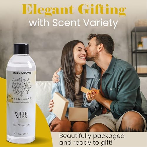 White Musk Aberscent Premium Reed Diffuser Oil Refill (8.5 Fl Oz/250ml) – Long-Lasting Fragrance Oil for Home, Office & Spa – Relaxing Scent, Luxury Hotel-Style Aroma