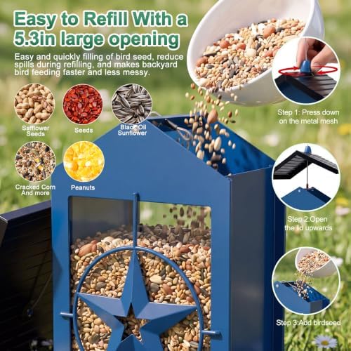 Squirrel Proof Bird Feeder for Outdoor, 5 LB Metal, Weight-Activated