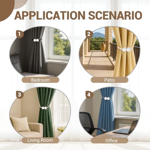 Hion Magnetic Curtain Tiebacks Blue 6pcs, Curtain Holdbacks Hooks Holders