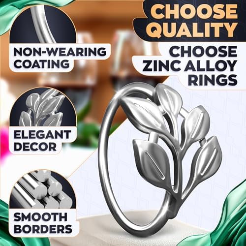 Silver Napkin Rings Set of 20, Decorative Leaf Design Metal Holders