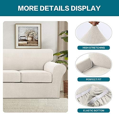 Turquoize 4 Piece Sofa Covers for 3 Cushion Couch Sofa Slipcover Soft Couch Cover for Dogs-Washable Sofa Furniture Covers with 3 Individual Large Cushion Covers, Feature Thick Fabric (XL Sofa, Ivory)