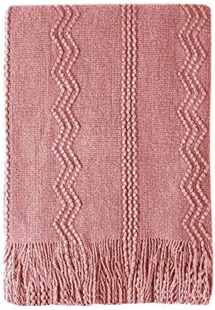 BOURINA Coral Pink Throw Blanket 50x60 Inch Knitted Soft Throw Sofa Blanket