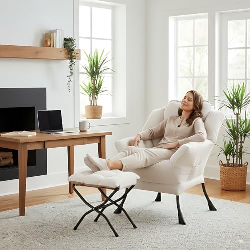 LITA Lazy Chair with Ottoman, Comfy Accent Reading Chair