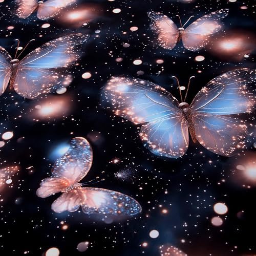Bedding Fitted Sheet with Deep Pocket,3D Pattern Printed Fabric Bed Sheets (Black Butterfly, Queen)