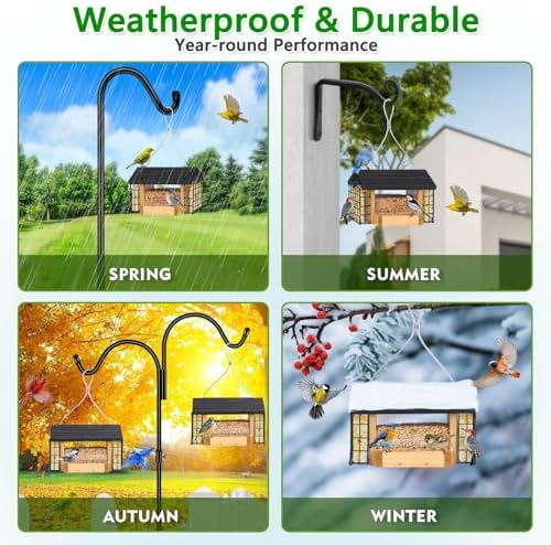 Gbekery Wooden Bird Feeder with Double Suet Metal Cage for Outdoors Hanging