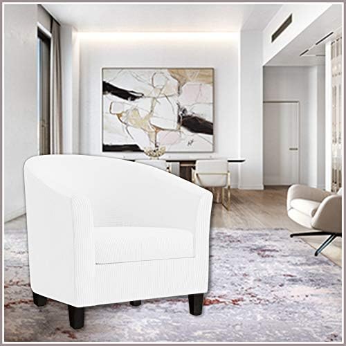 2 Piece Tub Chair Covers with Cushion Cover, Stretch Jacquard Furniture Cover,Armchair Protector Slipcover Removable Machine Washable (Cream White)