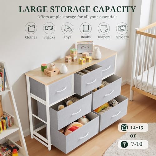 7-Drawer Dresser for Bedroom, Anti-Tip Wide Storage Organizer Fabric