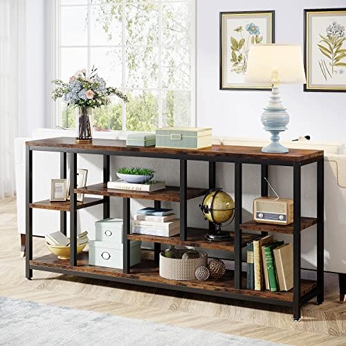 Tribesigns Console Sofa Table, 70.9 inch Extra Long Table Behind Couch with Storage Shelves, 3-Tier Industrial Narrow Entryway Hallway Accent Table for Living Room, Rustic Brown