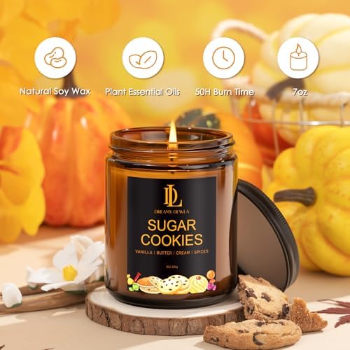 DL DREAMY DEWLA Fall Candle, Sugar Cookies Scented for Home, 7oz Soy Wax