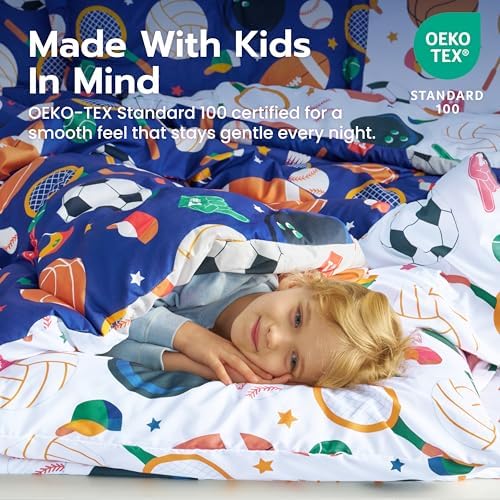 Joiedomi Kids Comforter Set Bedding Set for Boys Girls Super Soft Microfiber Bed in a Bag with Comforter Sheets Pillowcase Sham, Blue Ball Sports, Full