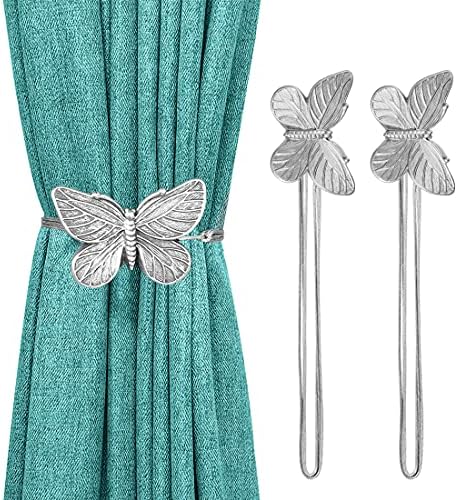 Lewondr Magnetic Curtain Tie, 1 Pair Resin Vintage Curtain Holdback, Silver