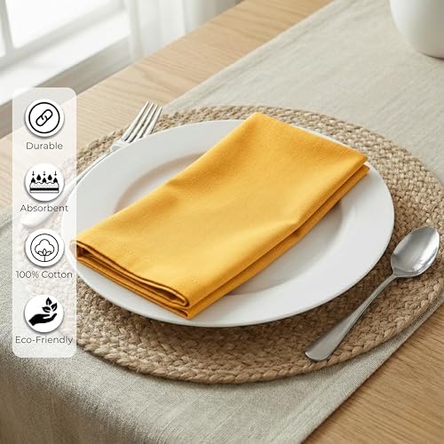 Ramanta Home Mustard Cotton Dinner Napkins Set of 12, 18x18 Inch