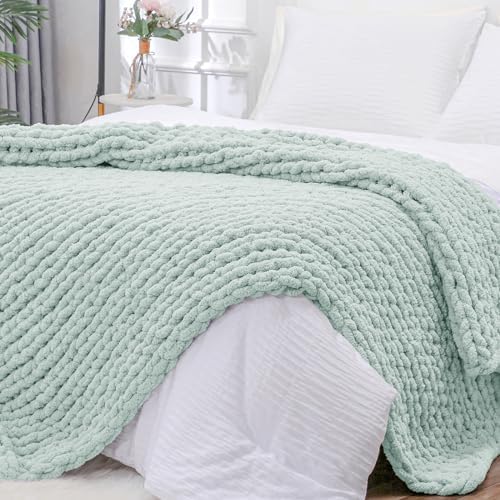 Bigacogo Chunky Knit Throw Blanket for Couch, 40x80 inches, Mint