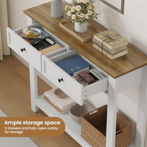 38.6" W Narrow Console Table with 2 Drawers, White