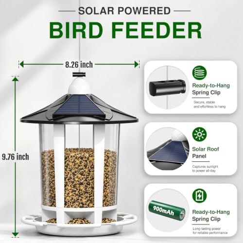 Birdream Solar Bird Feeders for Outdoors, Hanging Wild Bird Feeder with Solar LED Light, Assembly Required, 1-Min Easy Setup, Wild Seed Feeders for Cardinals Chickadees and Finches