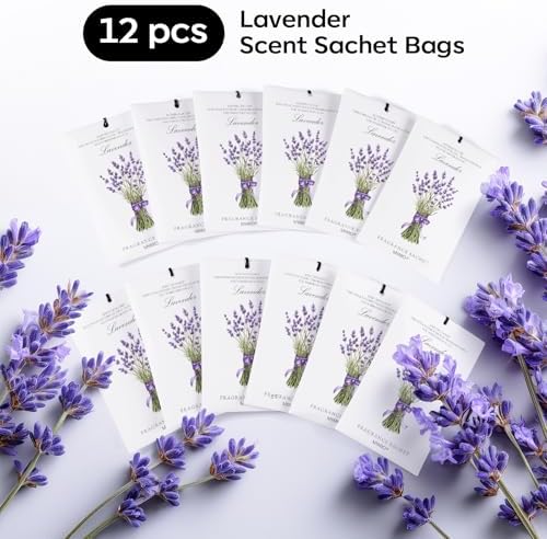 MYARO 12 Pack Lavender Scented Sachets, Closet Deodorizer Car Air Freshener