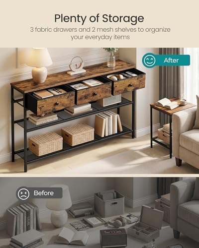 SONGMICS Console Table with 3 Fabric Drawers, Narrow Entryway Furniture