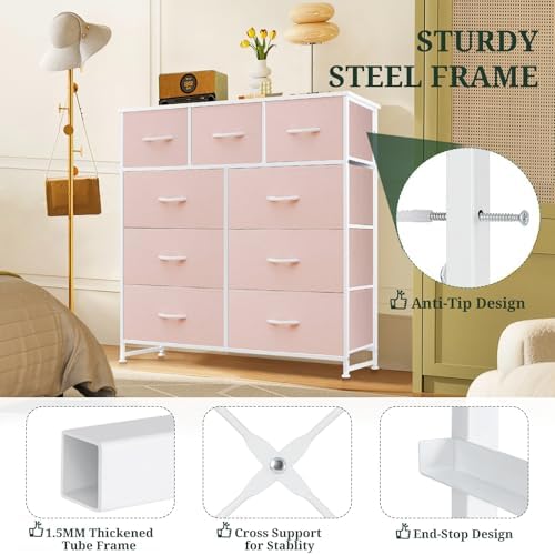 9-Drawer Dresser for Bedroom, Anti-Tip Tall Storage Organizer