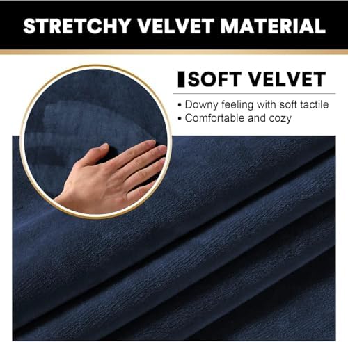 PrinceDeco Velvet Couch Covers for Sofa Soft 4 Pieces Couch Covers for 3 Cushion Couch Sofa Pet Friendly Furniture Protector with Non Slip Elastic Bottom Width Up to 97 Inch (Large Sofas, Navy)