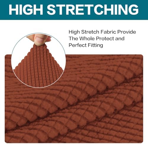 Turquoize Stretch Sofa Slipcover 2 Pieces Sofa Cover Couch Cover for 3 Cushion Couch Washable Furniture Protector Covers with Elastic Bottom Feature Thick Jacquard Fabric (Sofa, Rust)