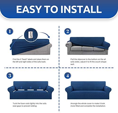 KEKUOU Stretch Couch Covers for Sofa 3 Cushion Couch Slipcover,Classic Blue