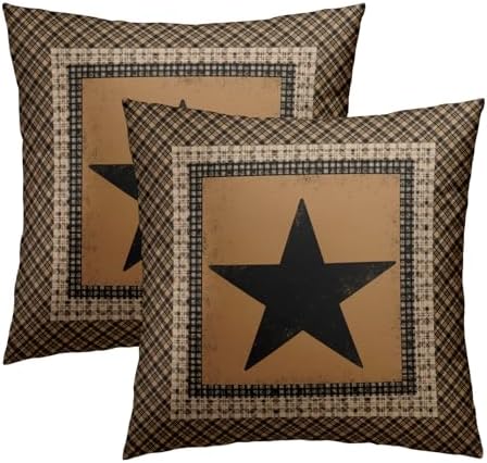 Western Throw Pillow Covers 20x20 Inch Set of 2 Brown Texas Star Decorative Pillowcase Vintage Farmhouse Retro Style Cotton Cushion Cover for Home Sofa Bedroom