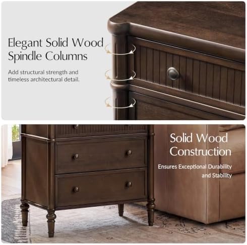 HULALA HOME Traditional Nightstand with Charging Station, Auburn, Set of 2