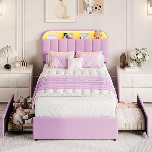 GarveeHome TwinXL Bed Frame, Platform Bed with Storage Headboard & Drawers