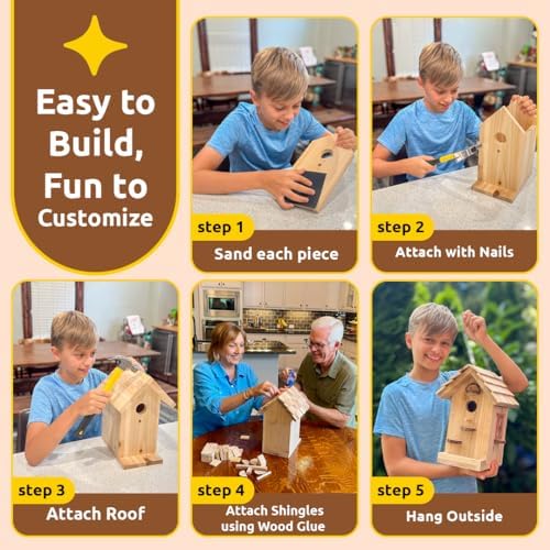 SparkJump Premium Wooden Bird House Kit - Build it Yourself Birdhouse - Birdhouse Kits for Adults to Build - Woodworking Adult Crafts & DIY Bird House