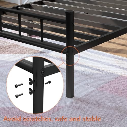zizin Twin Size Metal Bed Frame with Headboard & Footboard 14 Inch Metal Platform Mattress Foundation Support with Steel Slat, Under Bed Storage, No Box Spring Needed