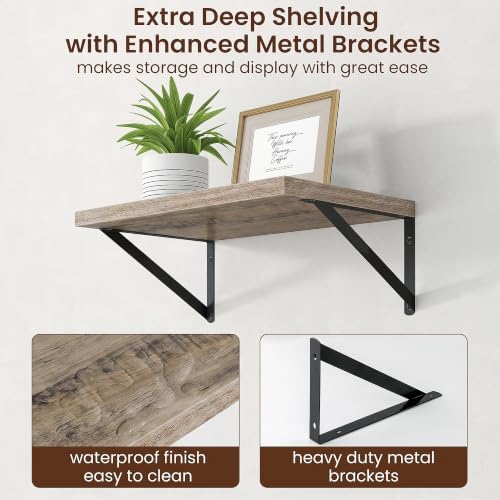 Axeman Deep Floating Shelves, 18'' x 12'' Grey Wall Shelves Set of 2
