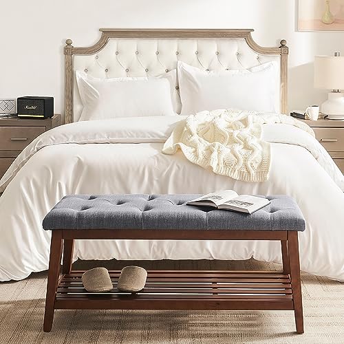 kinmars Entryway Bench with Shoe Rack, 42.5" Bedroom Bench, grey