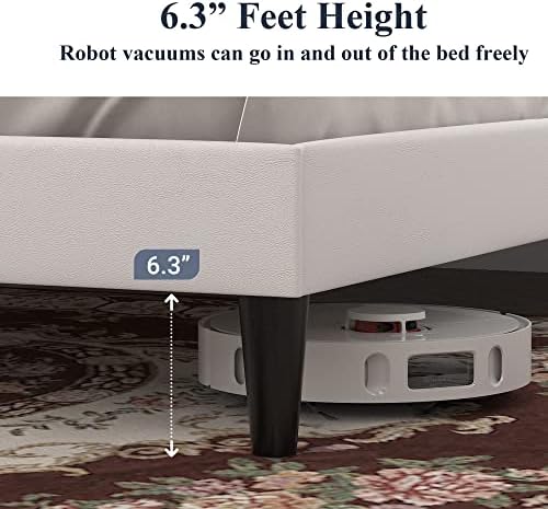 Allewie Full Size Platform Bed Frame, Adjustable Faux Leather Headboard with Diamond Stitch and Button Tufted, Sturdy Wood Slats, Easy-Assembly, No Box Spring Needed, Off-White