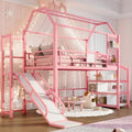 Bellemave Twin Size Metal House Loft Bed with Slide and Stairs,Heavy Duty Playhouse Loft Bed Frame with Storage Shelves for Kids,Teens,Adults,Pink