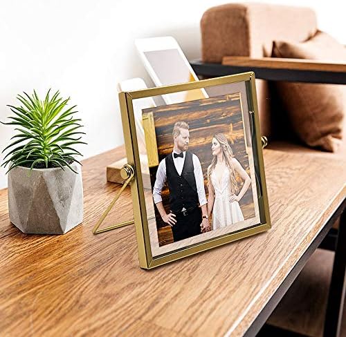 AceList Gold Picture Frames, Set of 3 Metal Floating 4 in Frame with Stand