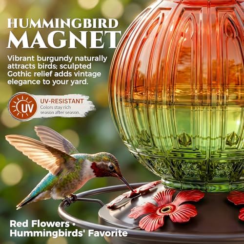 Glass Hummingbird Feeder for Outdoors Hanging, 26 fl oz Bird Nectar Feeder