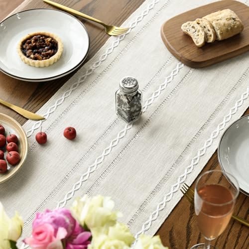 Artoid Mode Beige Rustic Cotton Linen Table Runner 13x60 Inch