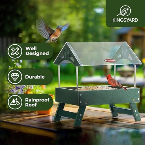 Kingsyard Covered Platform Ground Bird Feeder for Outdoors, Green