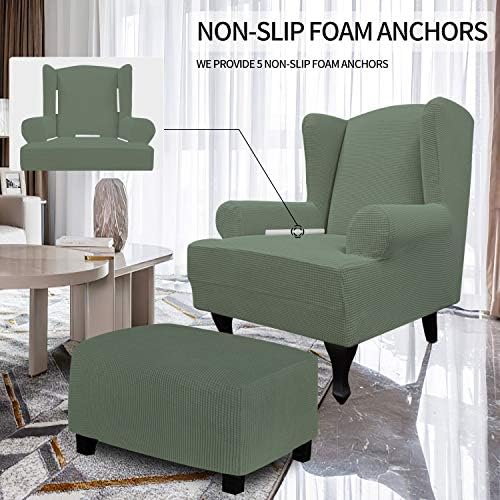 Easy-Going Stretch Large Wingback Chair Sofa Slipcover Greyish Green