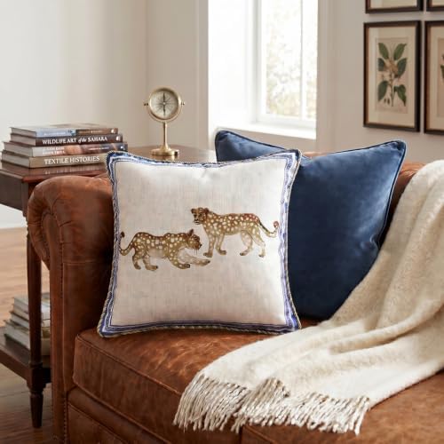 patdrea Designer French Vintage Leopard Printed Pillow Cover,18"x18"