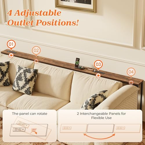 SUPERJARE 94.5 Inch Sofa Table with 2 Power Outlets and USB-C Ports, 5.9 Inch Narrow Console Table with Storage, Long Entryway Hallway Couch Table Behind Sofa, Small Spaces, Living Room, Rustic Brown