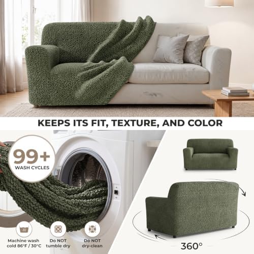 PAULATO Premium Stretch Couch Covers for Sofa - Sofa Chair Cover Washable, Dogs & Pets Friendly - Elastic Polyester Loveseat Slipcovers - Non-Slip Love Seat Couch Covers - Moss Green (40"-63" Wide)