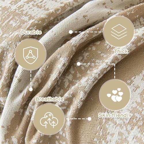 MEETSKY Boho Chenille Couch Cover for Dogs, Washable Cat Scratch Proof Sofa Slipcover for L-Shape Sectional, Soft Pet Furniture Protector, 71" x 118", Khaki with Stripes
