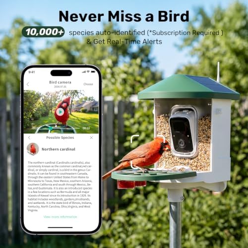 HARYMOR Smart Bird Feeder with Camera Solar Powered, 2K HD Live Video, 10,000+ Bird Species AI Identification, Wild Bird House Feeders for Outdoors, Instant Arrival Alerts, Ideal Gift for Bird Lovers