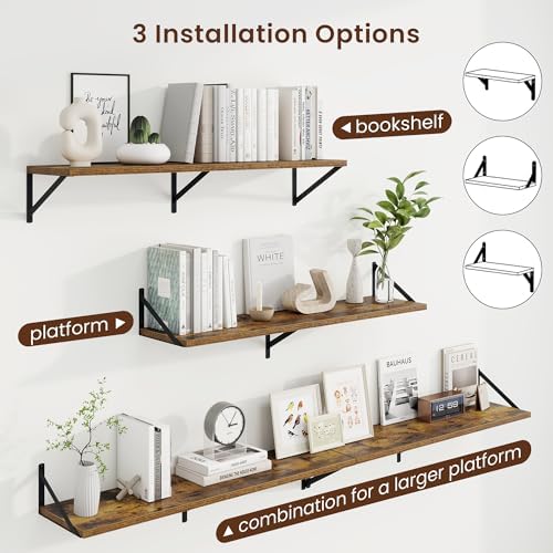 Axeman Deep Floating Shelves, 40'' x 10'' Brown Wall Shelves Set of 2