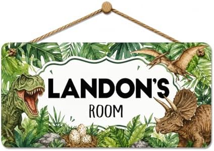 Custom Dinosaur Room Decor for Boys, Personalized Name Wooden Door Plaque for Kids Bedroom Nursery Wall Art Decorative
