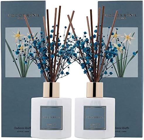 Cocorrína Premium Reed Diffuser Set with Preserved Baby's Breath & Cotton Stick Cashmere Vanilla 2 Packs, 6.7oz Scent Fragrance Oil Diffuser for Bedroom Bathroom Home Décor