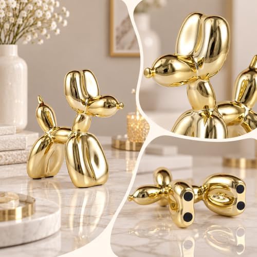 Gold Balloon Dog Decor,Gold Room Decors,Balloon Animal Preppy Room Shelf Decor,Cute Statue Home Decors,Bedroom Modern Sculpture Desk Decoration,Golden Decorations Figurines