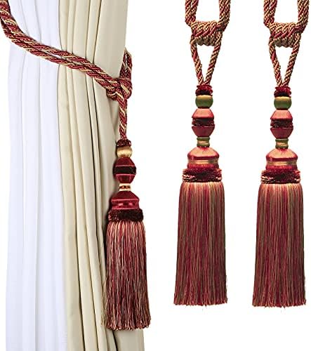 2 Pack Tassel Curtain Tiebacks Drapery Curtain Holdbacks-Red