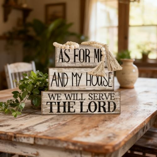 Yuntau 4 Pcs Farmhouse Christian Table Decor Stacked Wooden Block Sign